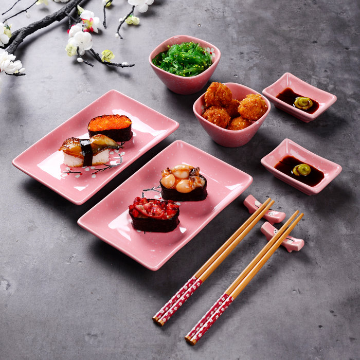 Malacasa 10 Piece Japanese Style Cherry Blossoms Pink Sushi Plate Set Wayfair